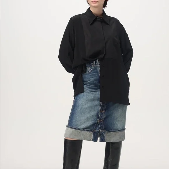 Victoria Beckham Contrast Bib Shirt in Black Size 2 NWOT - Picture 3 of 9